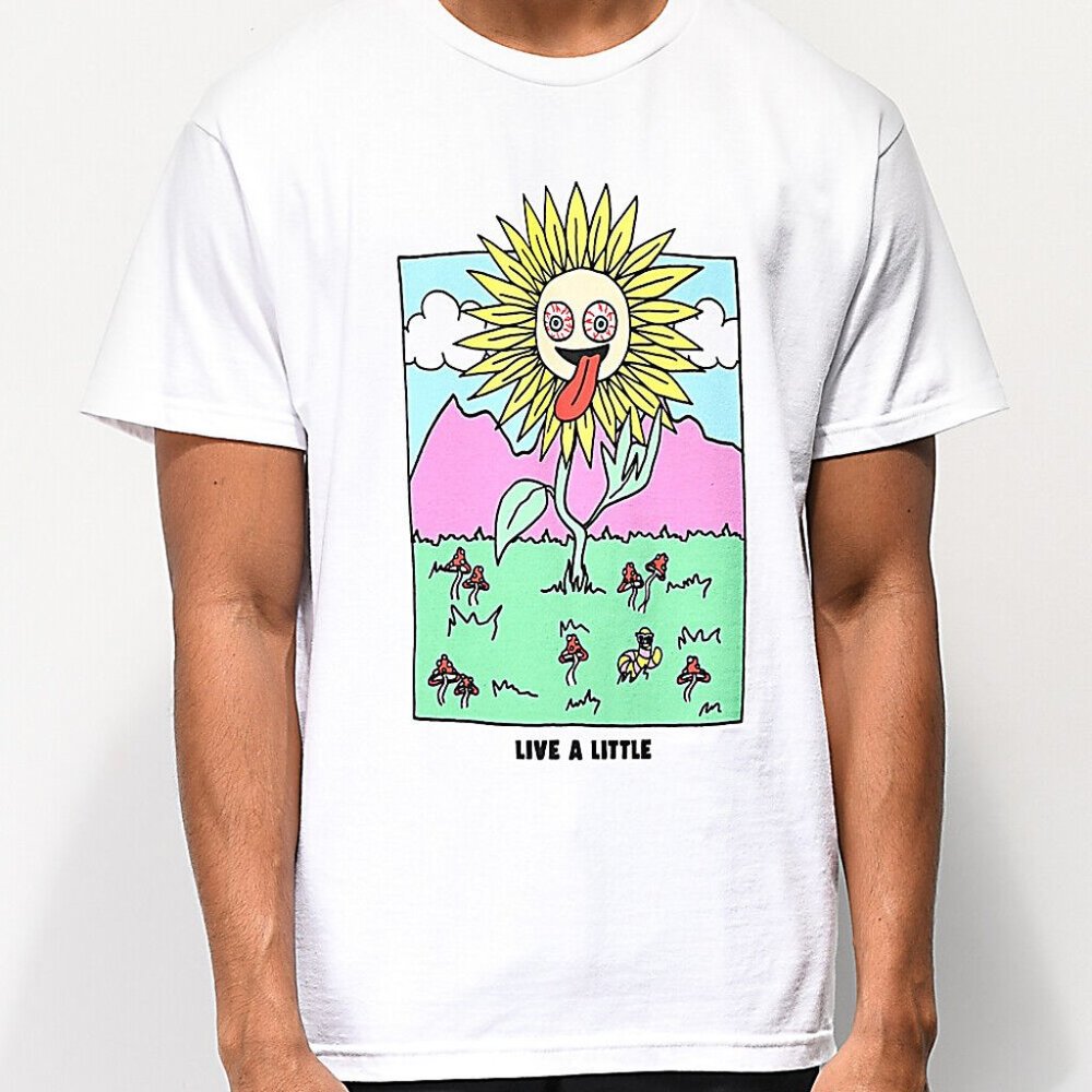 ALAB A-Lab Mens Live A Little Sunflower Live A Little White Tee Shirt New